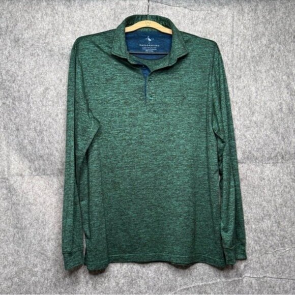TAILORBYRD Green Heathered Slubbed Long Sleeve‎ Polo- Sz L - Picture 2 of 5